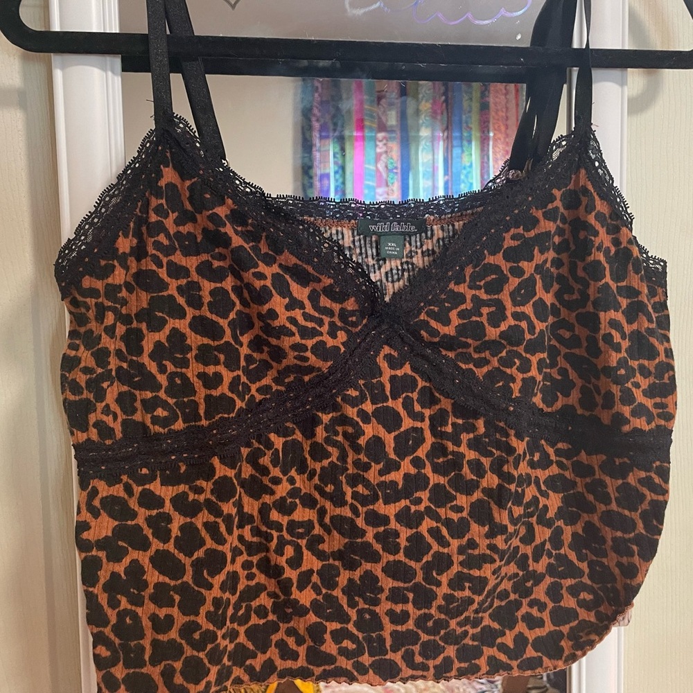 Lacy Cropped Tank Cheetah Print